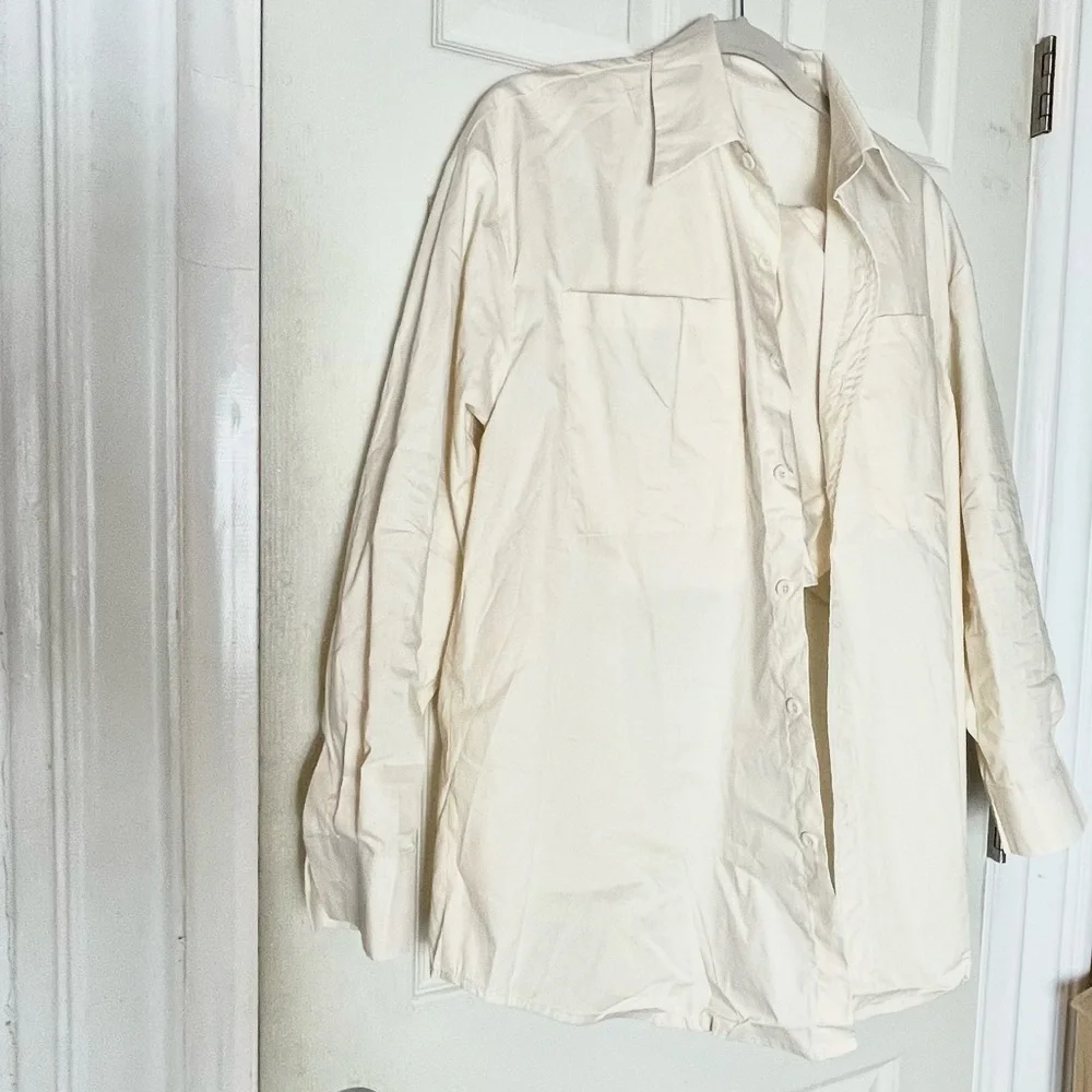 NEW 3pcs set beige womens shirt top shorts button down M;L casual - Picture 5 of 16